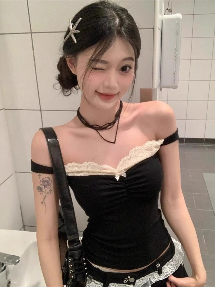 Y2k Aesthetic Lace Patchwork Sexy Top Harajuku Slim Fit Pleated Grunge Camisole Summer Streetwear Backless Cropped Vest