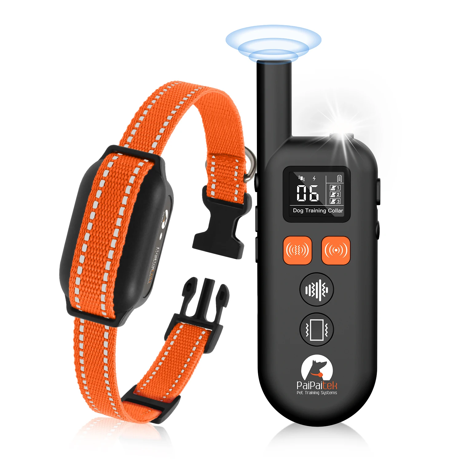 

Ультразвуковой ошейник для дрессировки собак с пультом дистанционного управления (до 1000 м), 3 режима: вибрация/звуковой сигнал, без электрошока, с защитным замком, для собак мелких, средних и крупных пород