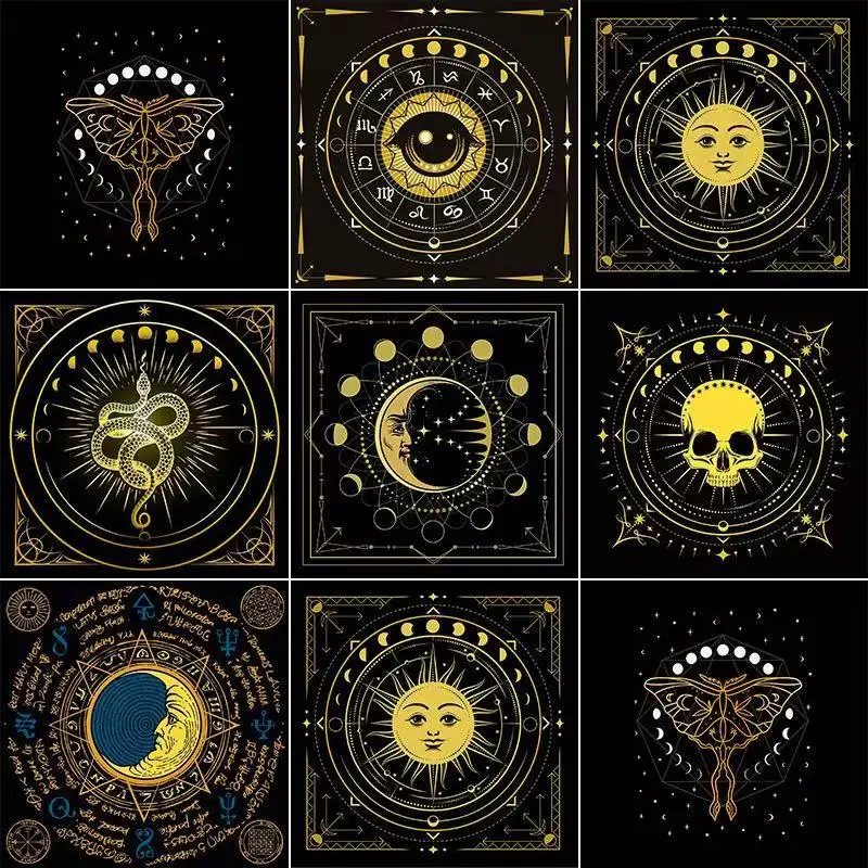 50/75/110/137cm Tarot Tablecloth Moon Phase Floral Patterns 2D Printed Bohemian Style Decorative Mat Tarot Games Ideal Witchy