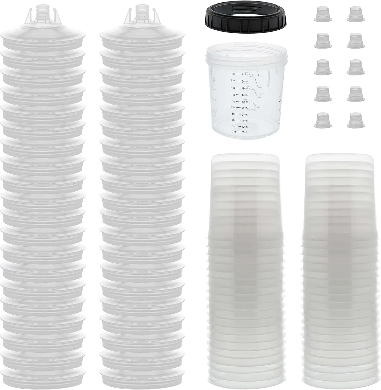 

Disposable Paint Spray Gun Liners and Lid System, 40 Pack Standard Size 20 Ounce Kit - 40 Liners