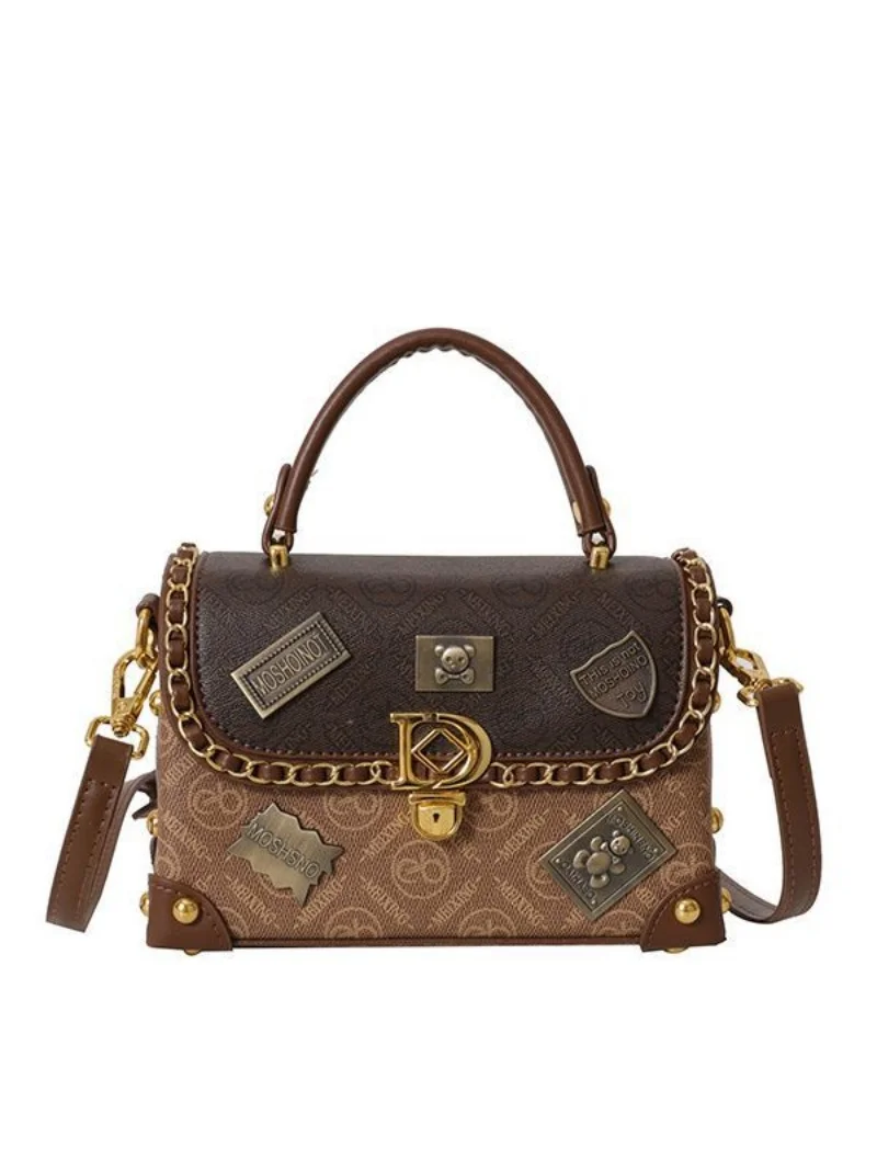 

Luxurious Texture Women's Handbag Personal Emblem Trendy Retro Fashion Crossbody Bag Square Shape PU Leather Shoulder Bag
