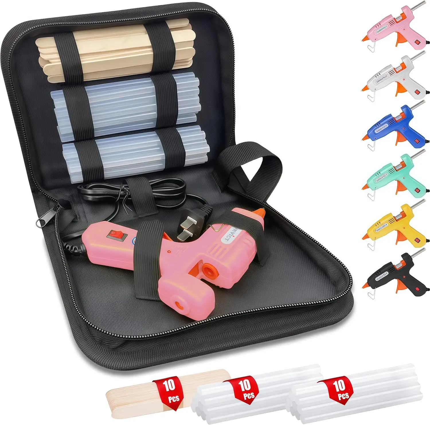 Mini Hot Glue Gun Kit with Carrying Case, 30W Fast Preheat, 20 Glue Sticks & 10 Wood Sticks for DIY Crafts, Arts, School Projects, Gift