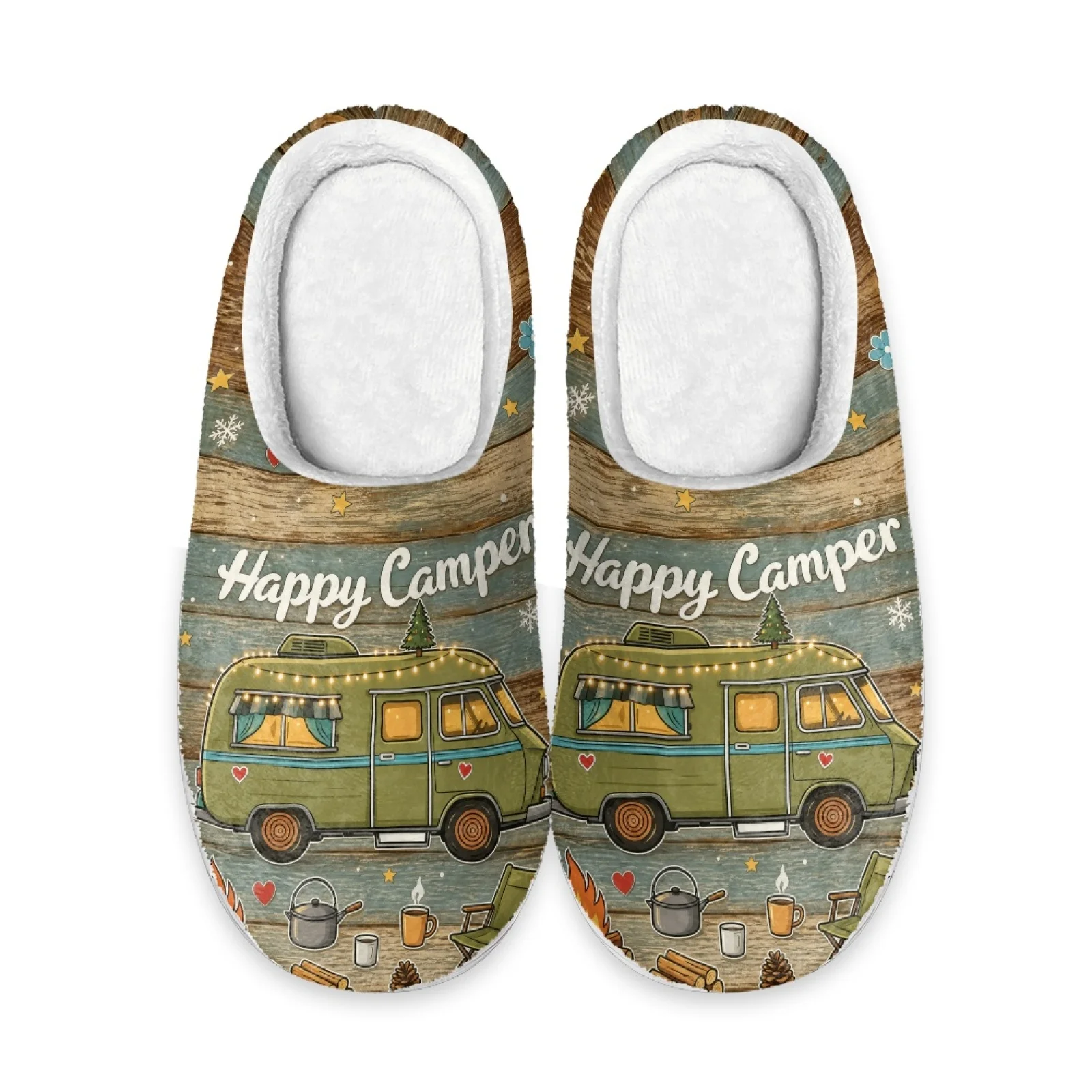 PENSTROLL Happy Camping RV Print New Mom Cozy Slides Warm Slippers for Hotel Pilates Cozy Slides Post Workout