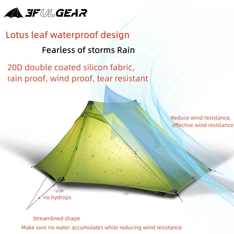 Imagem -03 - Outdoor Ultralight Camping Tenda Silnylon Profissional Rodless Tenda Pessoas Estações 20d 3f ul Gear Estações