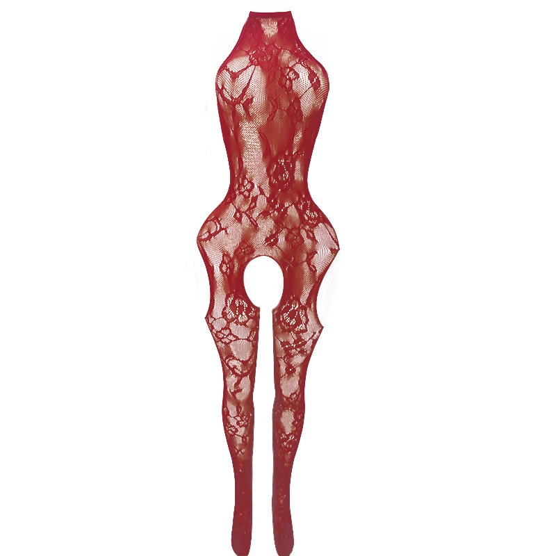 

Sexy Open-crotch Suspender Pure Bow Flower Lingerie Women's Mesh Stockings Bodysuit Nightgown