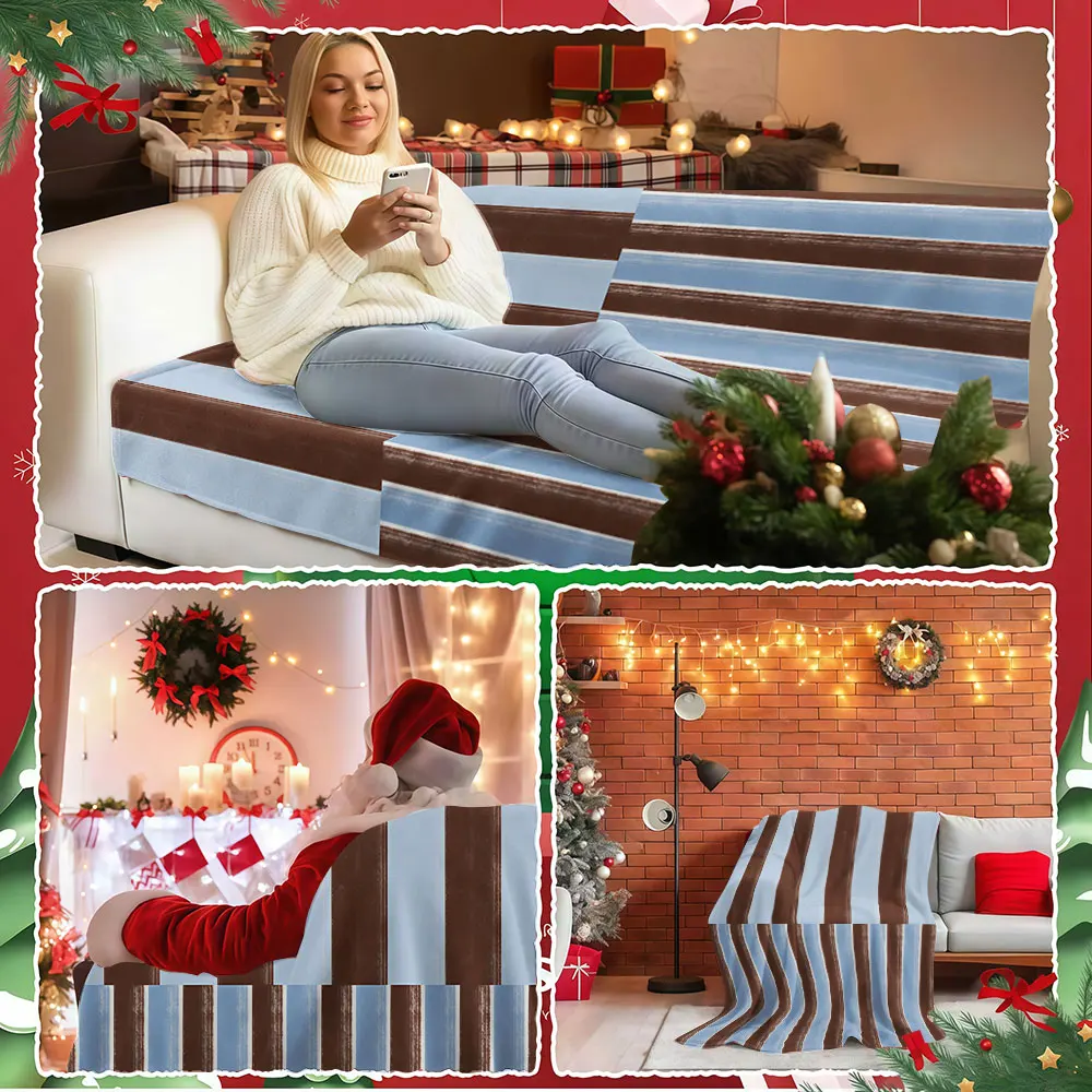 Cafe Sky Stripes Winter Summer Flannel Blanket Throw Fleece Soft Fuzzy Plush Cozy Fleece Blankets for Sofa Ideal Gifts