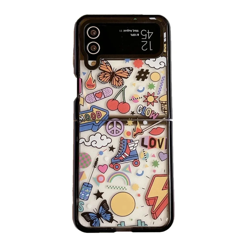 

Black Border Acrylic Summer Phone Case for Samsung Galaxy Z Flip 5 4 3 Back Cover for ZFlip3 ZFlip4 ZFlip5 Hard Case Shell