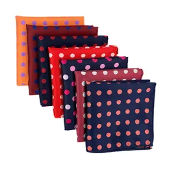 Fashion 25cm*25cm Silk Pocket Square For Mens Red Orange Paisely Polka Dots Handkerchief Suit Wedding Party Chest Towel Hanky