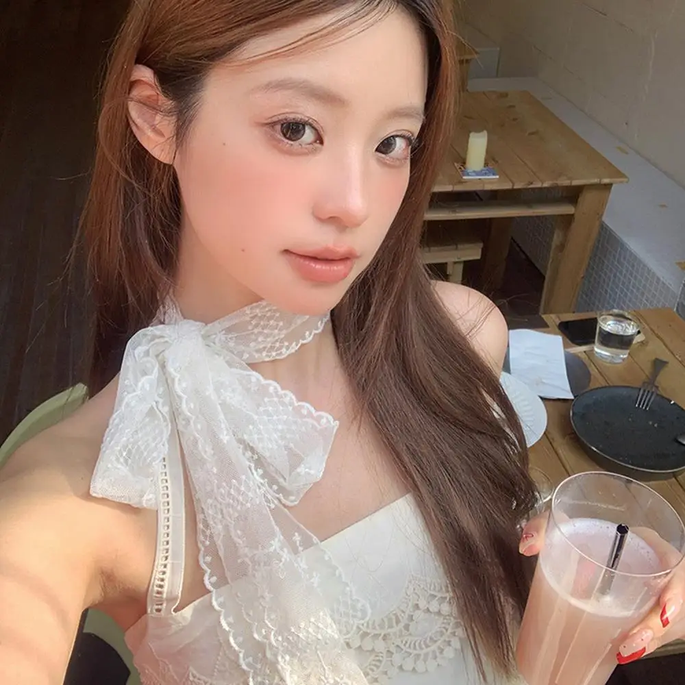 Embroidery Ribbon Soft Hair Strap Flower White Bow Headband Elegant Hair Rope Multifunctional Hair Scarf Lace Long Strip Scarf