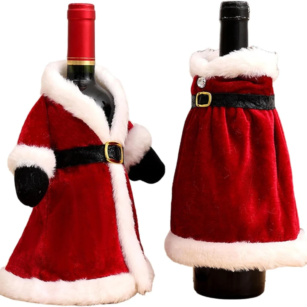 

2pcs Red Wine Bottle Dress Cover with Santa Claus Design for Party Xmas Birthday Wedding Family Gathering Gift Boxes & Bags