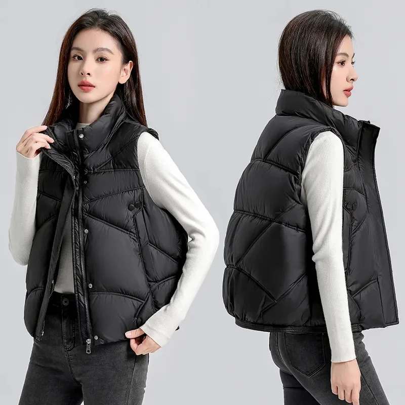 

Модный пуховый хлопковый жилет, куртка, женские парки2025, осень-зима, новое пальто без рукавов, корейский жилет, верхняя одежда, женская свободная верхняя одежда