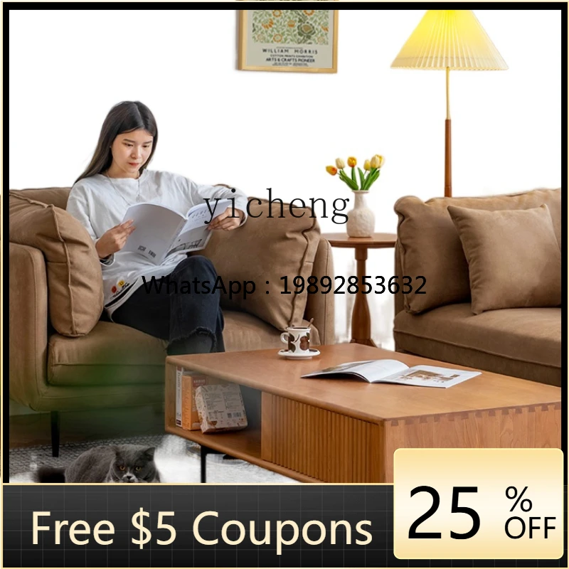 

ZC Japanese-Style Fabric Sofa Living Room Home Three-Seat Disposable Faux Leather Corner Sofa