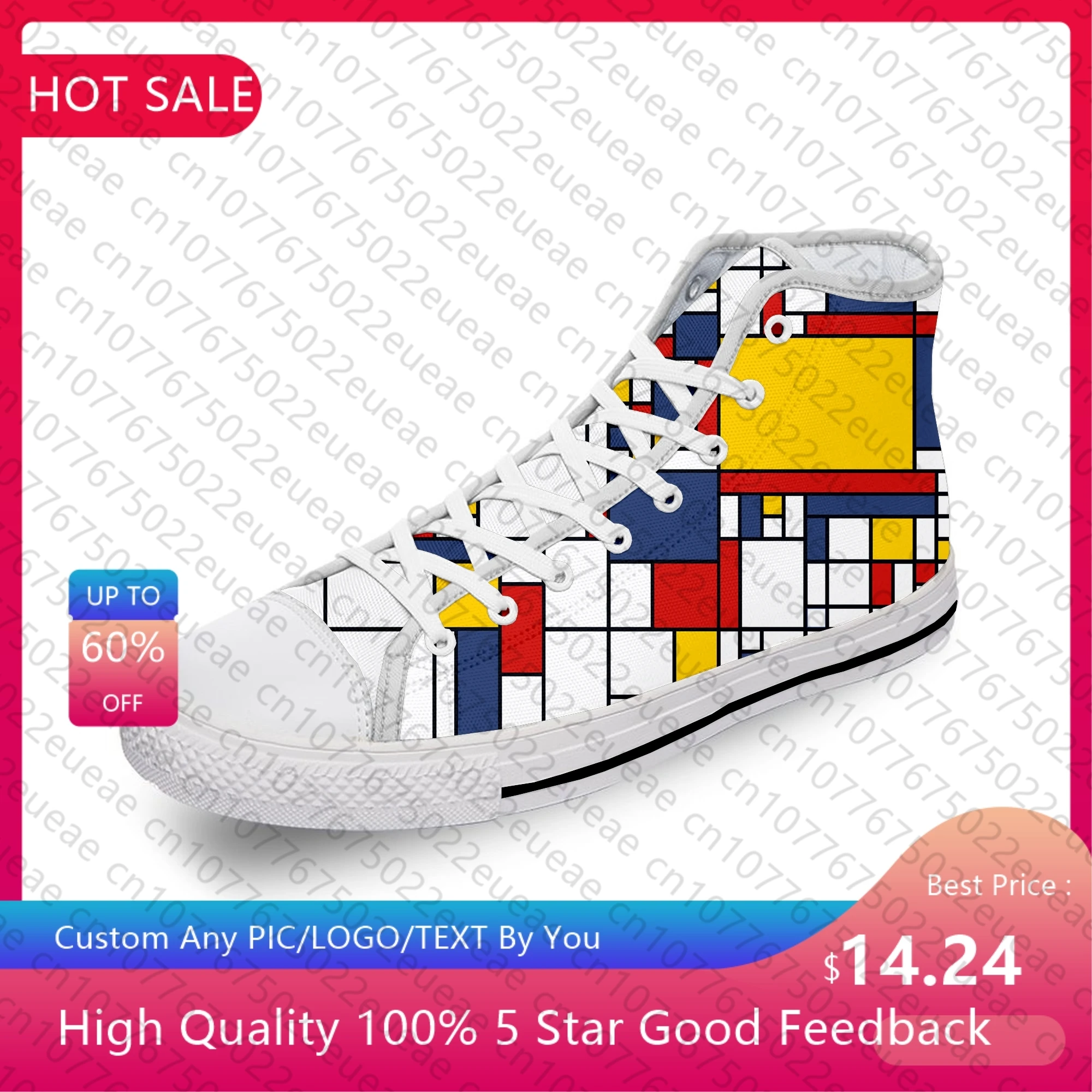 Mondrian-Baskets respirantes légères pour hommes et femmes, chaussures en toile haut de gamme, impression 3D, art abstrait, esthétique grill blanc, mode