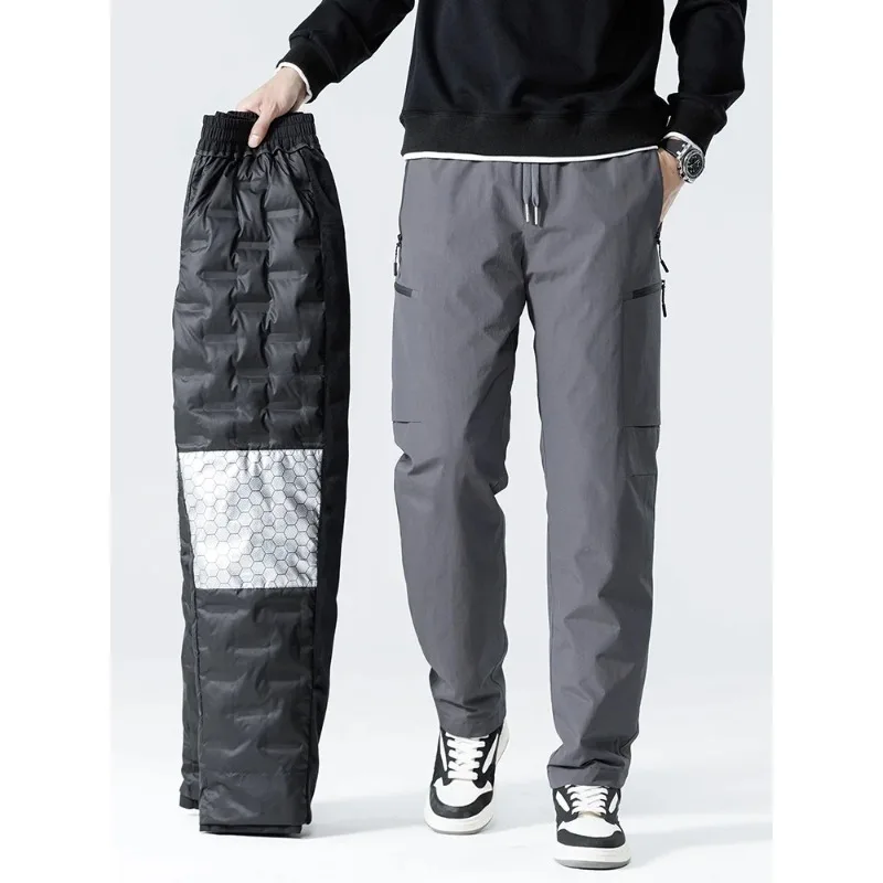 

Winter Down Pants Men 90% White Duck Down Padded Warm Pants Outdoor Waterproof Windproof Casual Straight Thermal Puffer Trousers