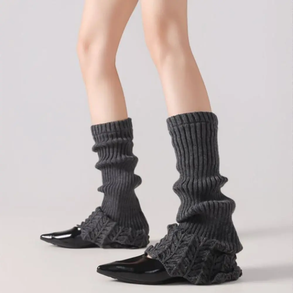 Penghangat Kaki Rajut Wanita Y2K Sederhana Warna Solid Tebal Kaus Kaki Sepatu Bot Gadis Lembut Setengah Betis Kaus Kaki Panjang Harajuku