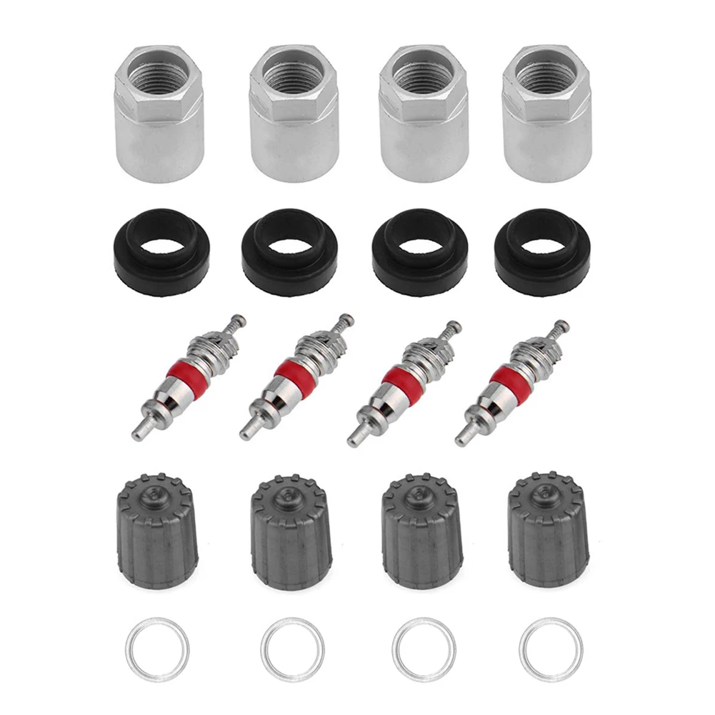 4 Sets Car Tire Pressure Sensor Monitor Valve Stem Cap Rebuild TPMS Service Repair Kit with Nut Valve Cap Gasket Car Accessories