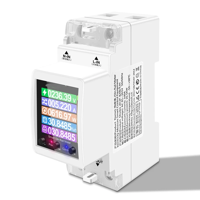 AT2PW 100A Tuya WIFI Din Rail Energy Meter Smart Switch Remote Control AC 220V Digital Volt Kwh Frequency Factor Meter