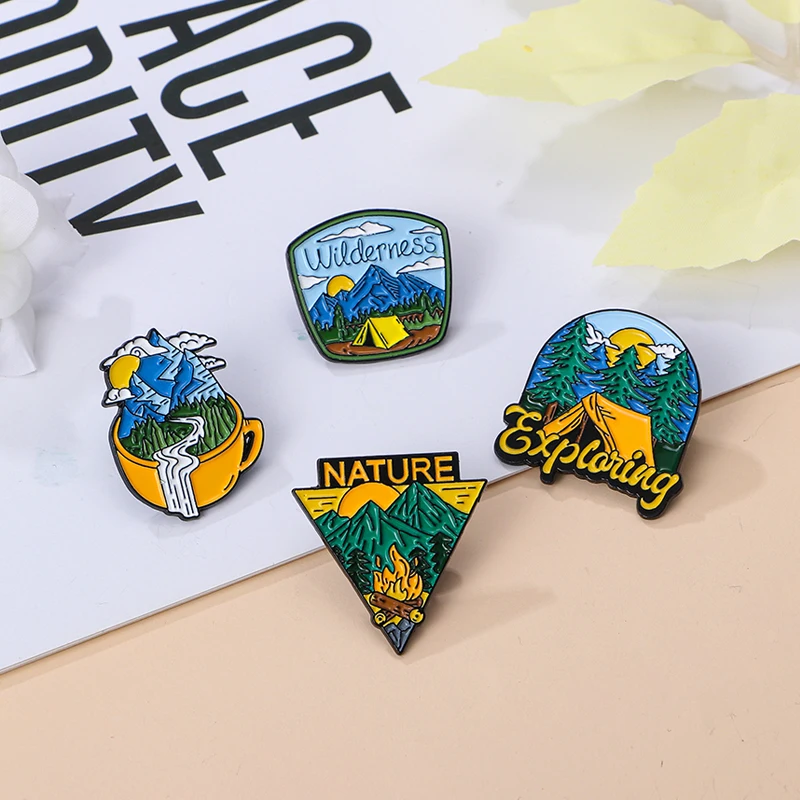 Valley Camping Collection Hard Enamel Pins Nature Forest Exploring Wilderness Brooches Wholesale