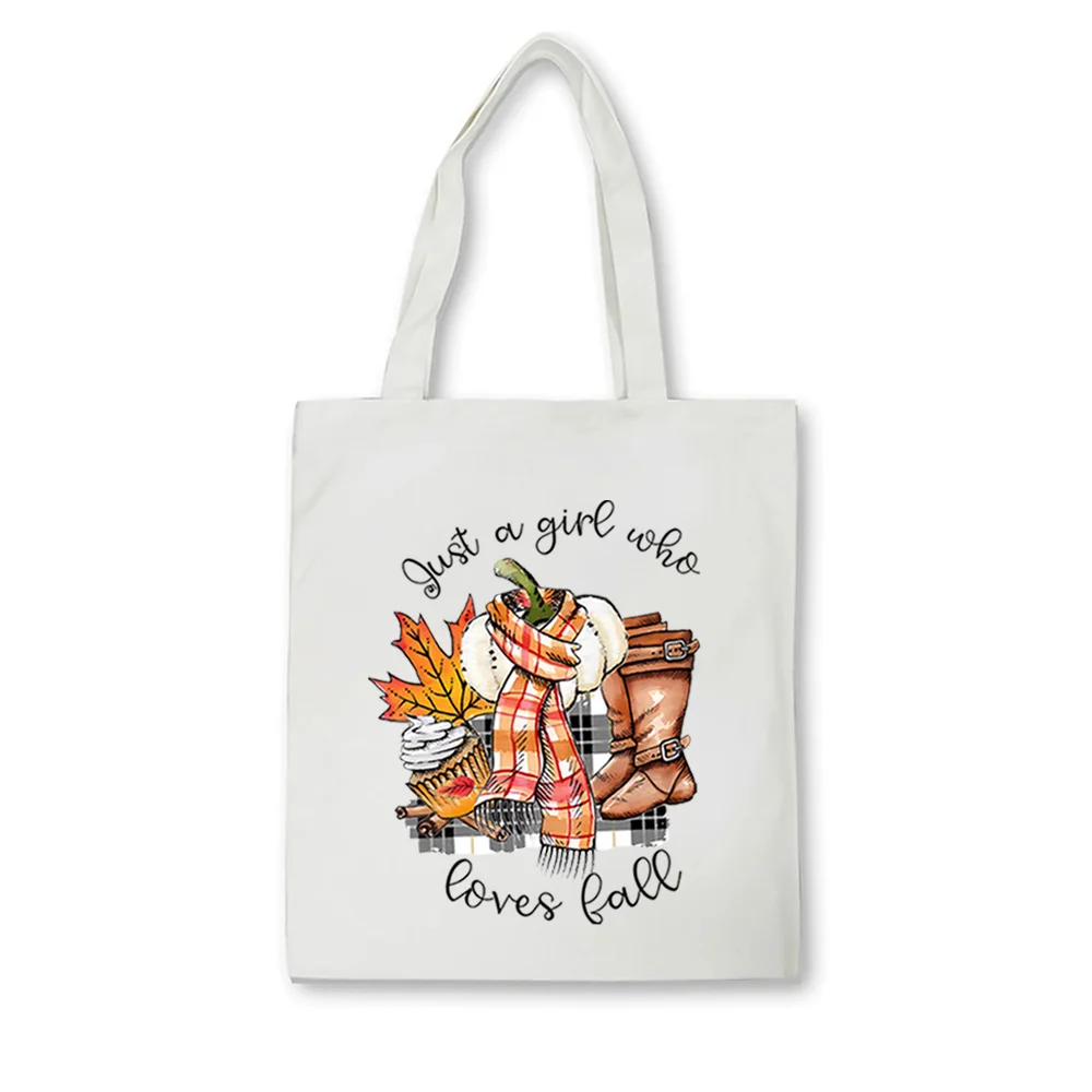 Just A Girl Who Love Fall Tote Bag Pumpkin Spice Tote Bags Thanksgiving Fall Vibes Handbag Halloween Pumpkin Women Shopping Bag