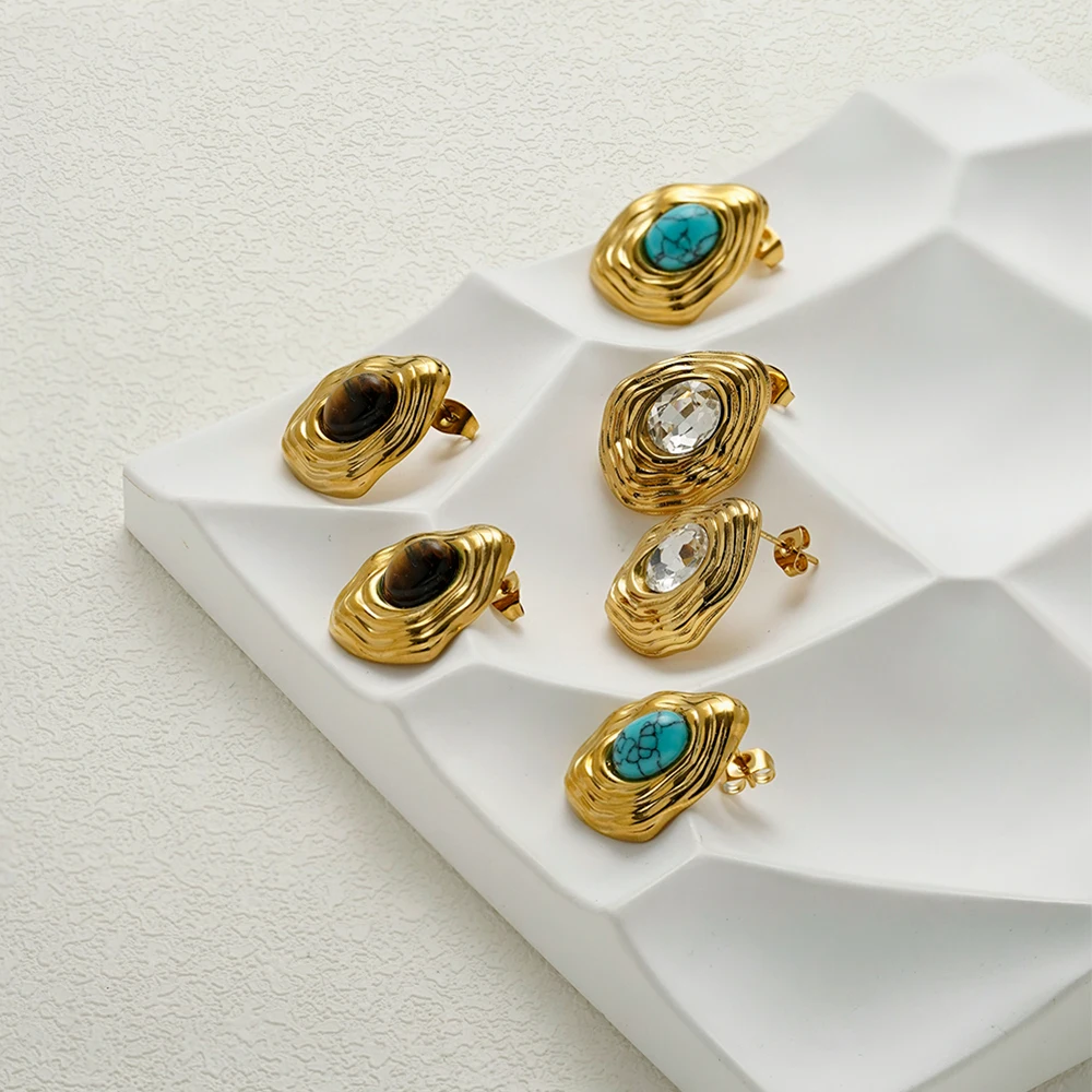 

ENFASHION Aretes De Mujer Retro Spiral Stone Earrings For Women's Stainless steel 18K Plated Gold Delicate Fashion Jewelry E1801