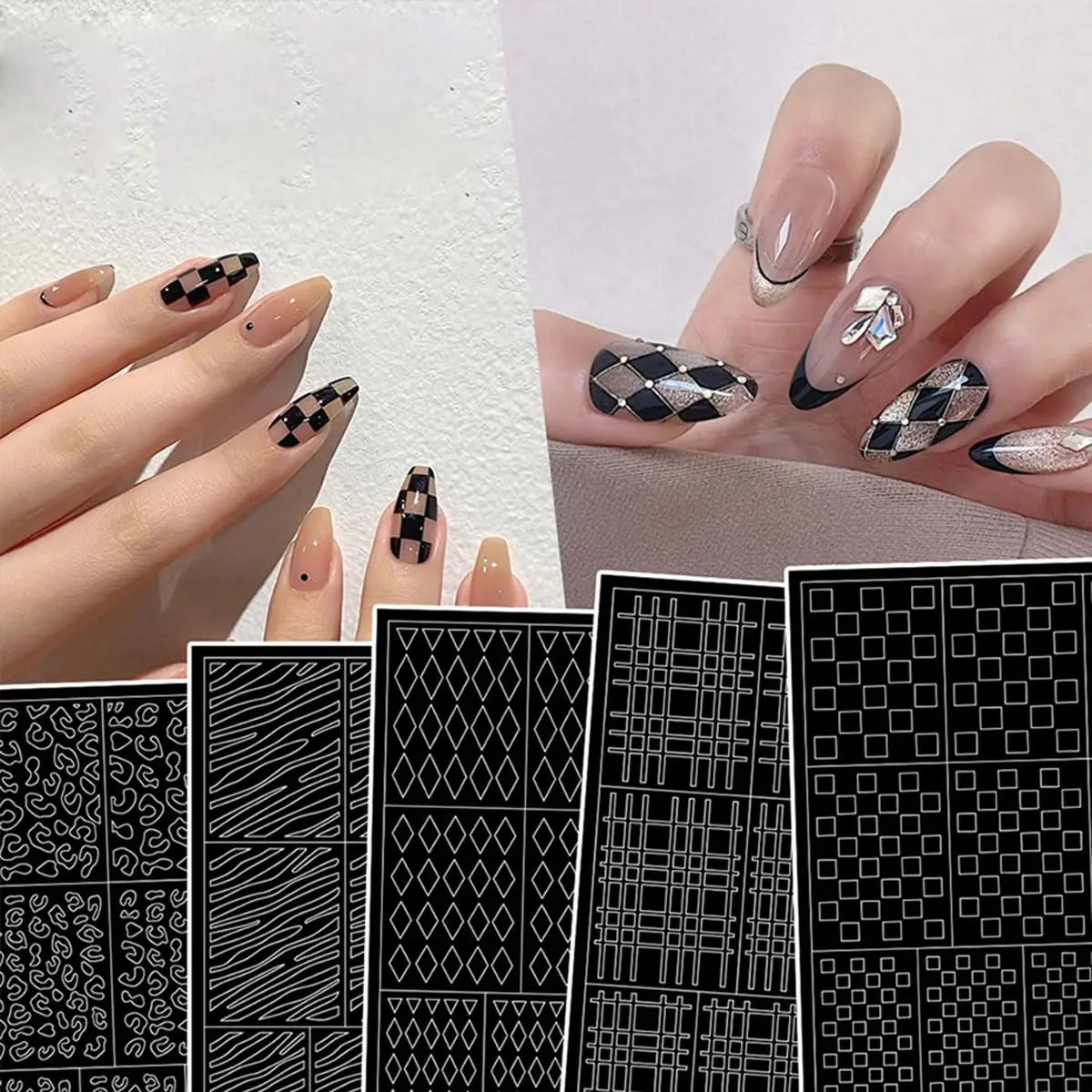 

6 листов наклеек для дизайна ногтей неправильной формы, 3D-трафареты для френч-дизайна и украшения маникюра своими руками