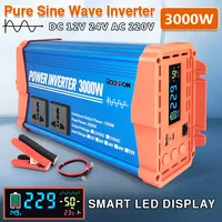 3000W Car Pure Sine Wave Inverter 12V 24V To AC 220V Voltage Transformer Power Converter Solar Inverter With LED Display