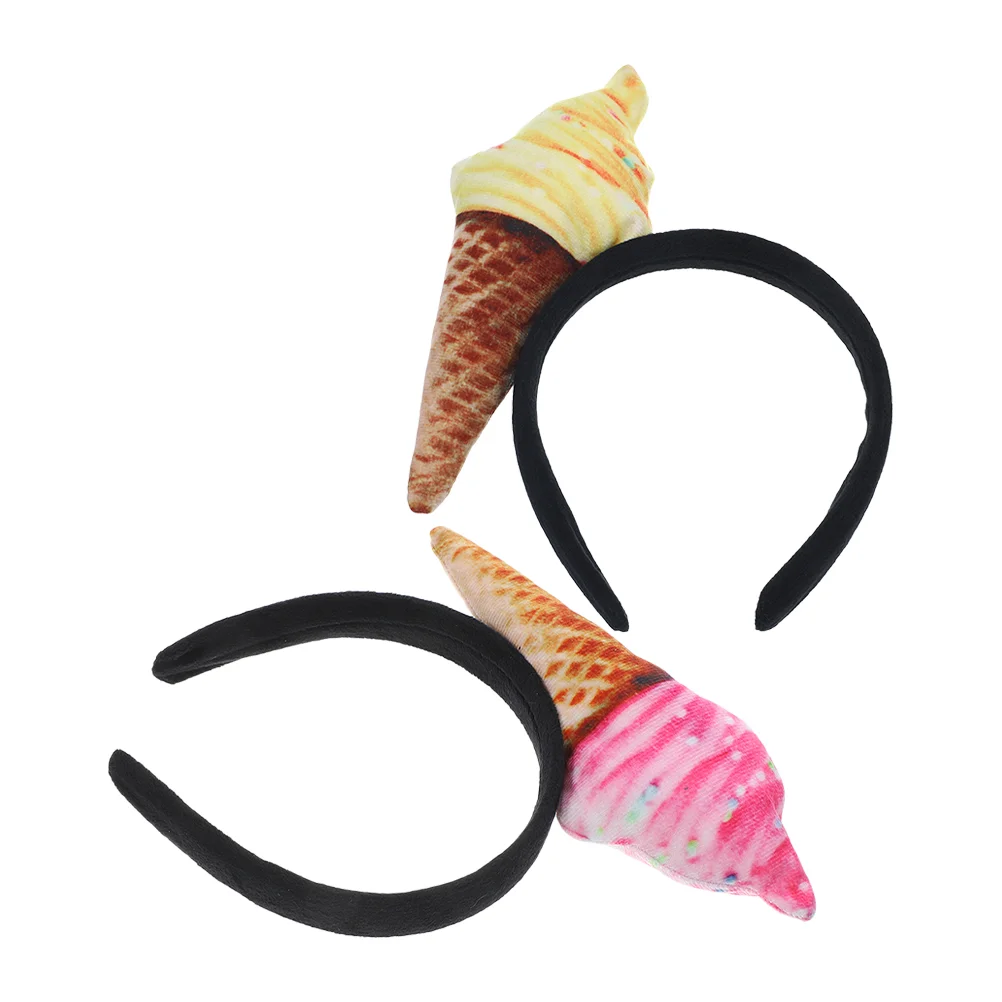 

2 Pcs Ice Cream Cone Headbands Women Hair Accessories Face Wash Makeup Spa Sweet Design Comfortable Yellow