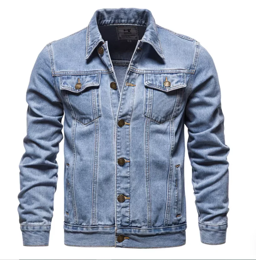 Men's Stand-Up Collar Button-Up Tailored Jeans Jacket