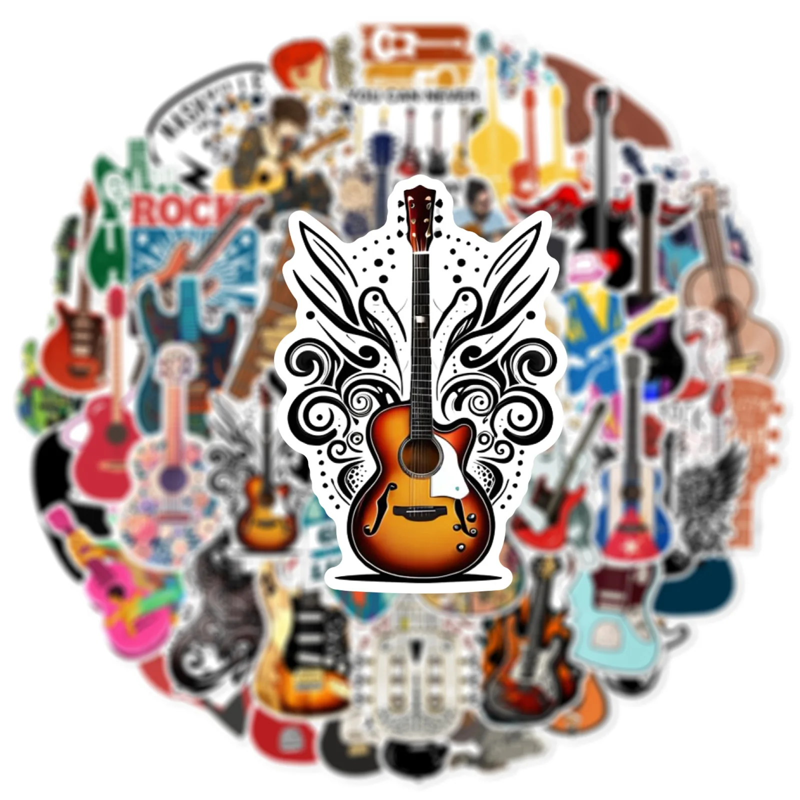 50pcs Retro Vintage Guitar Musical Instruments Stickers For Laptop Ipad Phone Sticker Scrapbooking Supplies Vintage