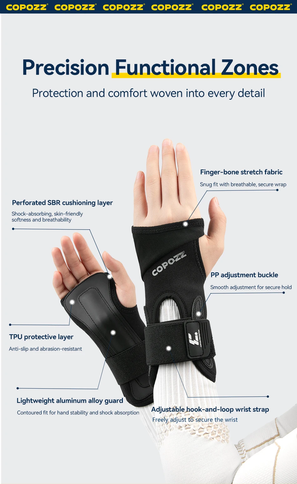 COPOZZ Erwachsenen-Ski-Handgelenkschutz, Snowboard-Handschutz, Roller-Handflächenpolster, Snowboard-Skating-Sportschutz für Männer, Frauen und Kinder – Detail 3