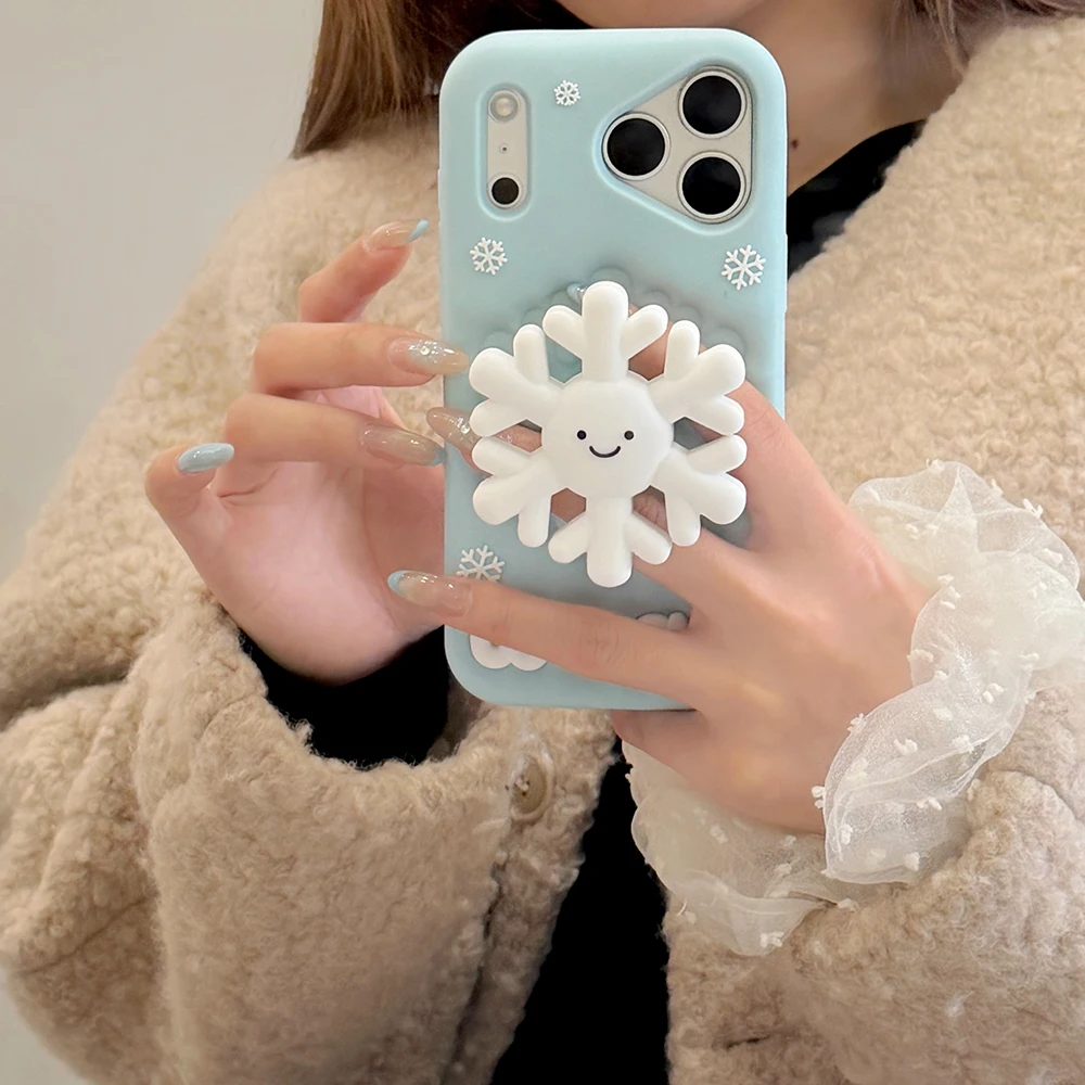3D Schneeflocke Teleskop Halterung Telefon Fall Weiche Silikon Ständer Halter Abdeckung Für iPhone 17 16 Plus 16e 15 14 13 12 Pro Max – Detail 4