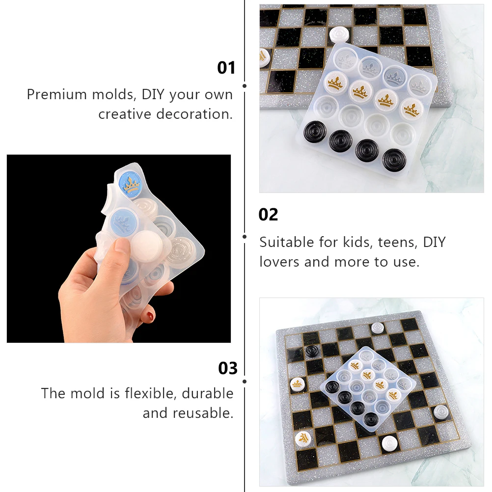 

2 PCS Chess Silicone Mold DIY Mould Ornament Epoxy Resin Reusable Adornment White