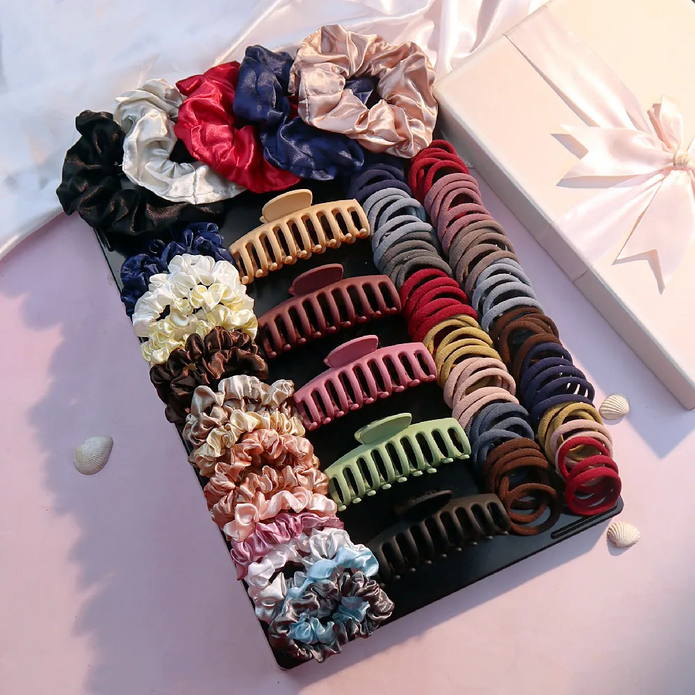 1 Set Ponytail Clip Hair Scrunchies Hair Accessories for Woman Mixed Color Multi Style Elegan HairBands Scrunchy For Holiday