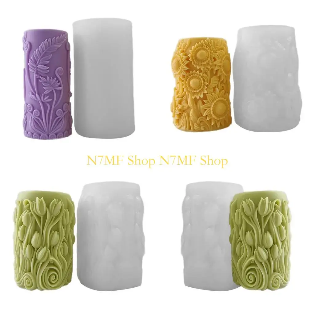 

N7MF Easy To Use Silicone Flower Pillar Mold Sturdy Silicone Flower Pattern Pillar Mold for Candle Soap and Home Decoration