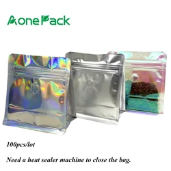 100pcs 4oz 8oz 16oz Aluminum Foil Wholesale Plastic Packaging Holographic Mylar Food Bags with Zipper Coffee Bean Roast Bag