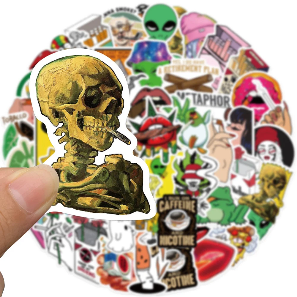 10/30/50PCS Funny Characters Leaves Weed Smoking Stickers Cool DIY Graffiti Skateboard Car Motorcycle Vinyl Graffiti Sticker Toy