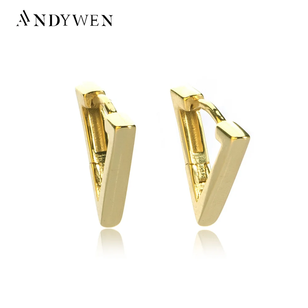 ANDYWEN 925 Sterling Silver 8mm Triangle Hoops Mini Huggies Rock Punk Women Specjalna biżuteria na imprezę Luksusowe akcesoria do prezentów