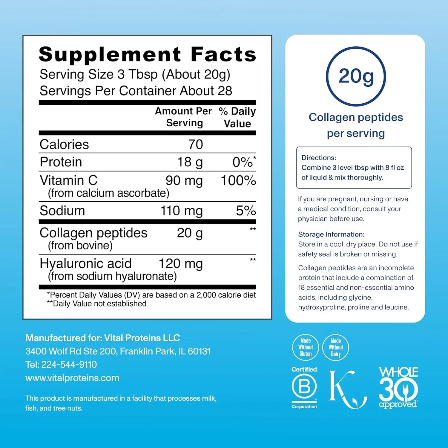 Collagen Peptides - Promote Collagen Production, Supports Healthy Hair, Nails, Skin, Bones and Joints,Enhance Skin Elasticity