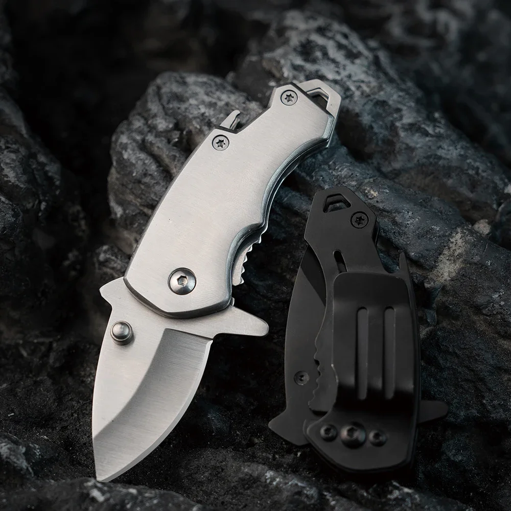 2024 new Outdoor survival knife stainless steel mini folding shark knife keychain bottle opener