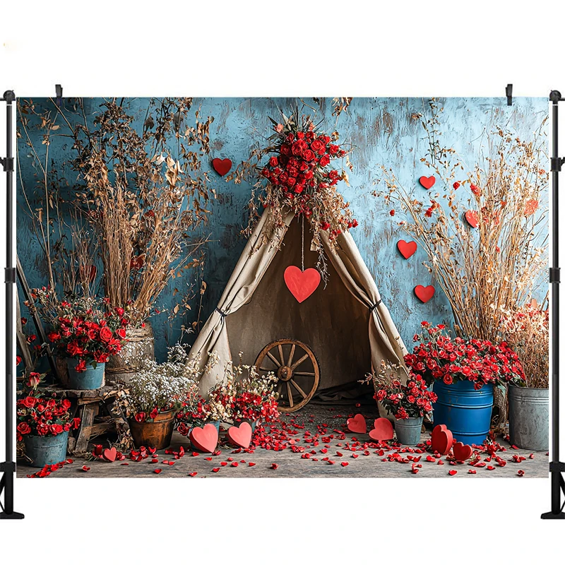 LS Photography Background Valentine's Day Warehouse Tent Rose Decor Romantic Confession Adult Portrait Photo Backdrop Studio