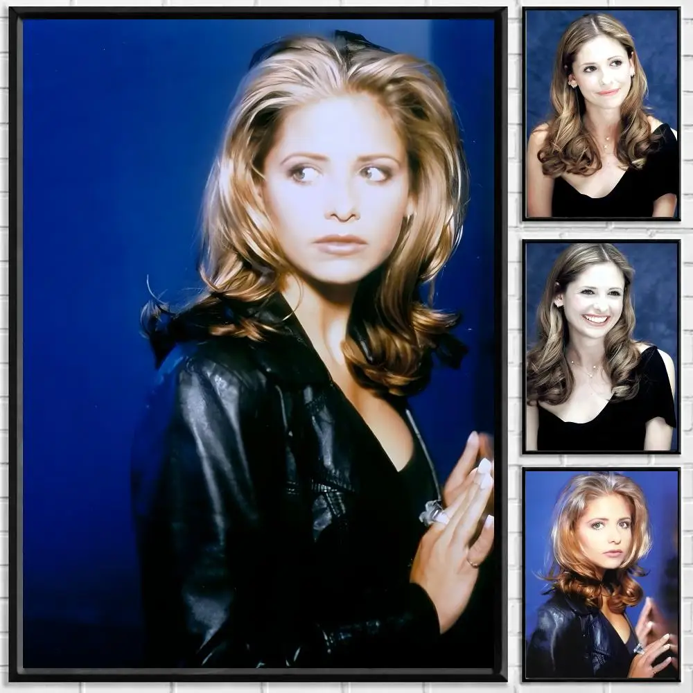 Actress Sarah Michelle Gellar Poster Self-adhesive Art Waterproof Paper Sticker Coffee House Bar Room Wall Decor