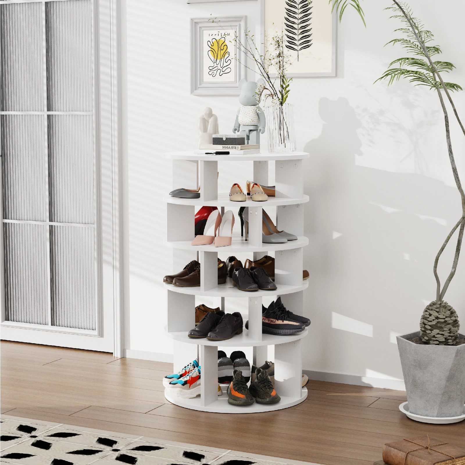 Redlife 5 Tier Rotating Shoe Rack Tower, Hold Over 24 Pairs of Shoes 360° Revolving Shoe Storage Organizer for Closet & Entryway