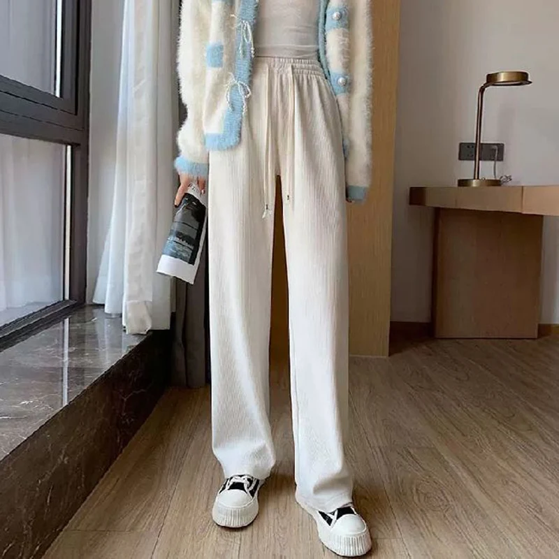 2025 Pantaloni da jogging comodi e solidi con coulisse da donna Pantaloni larghi a vita alta da donna Pantaloni casual a gamba dritta