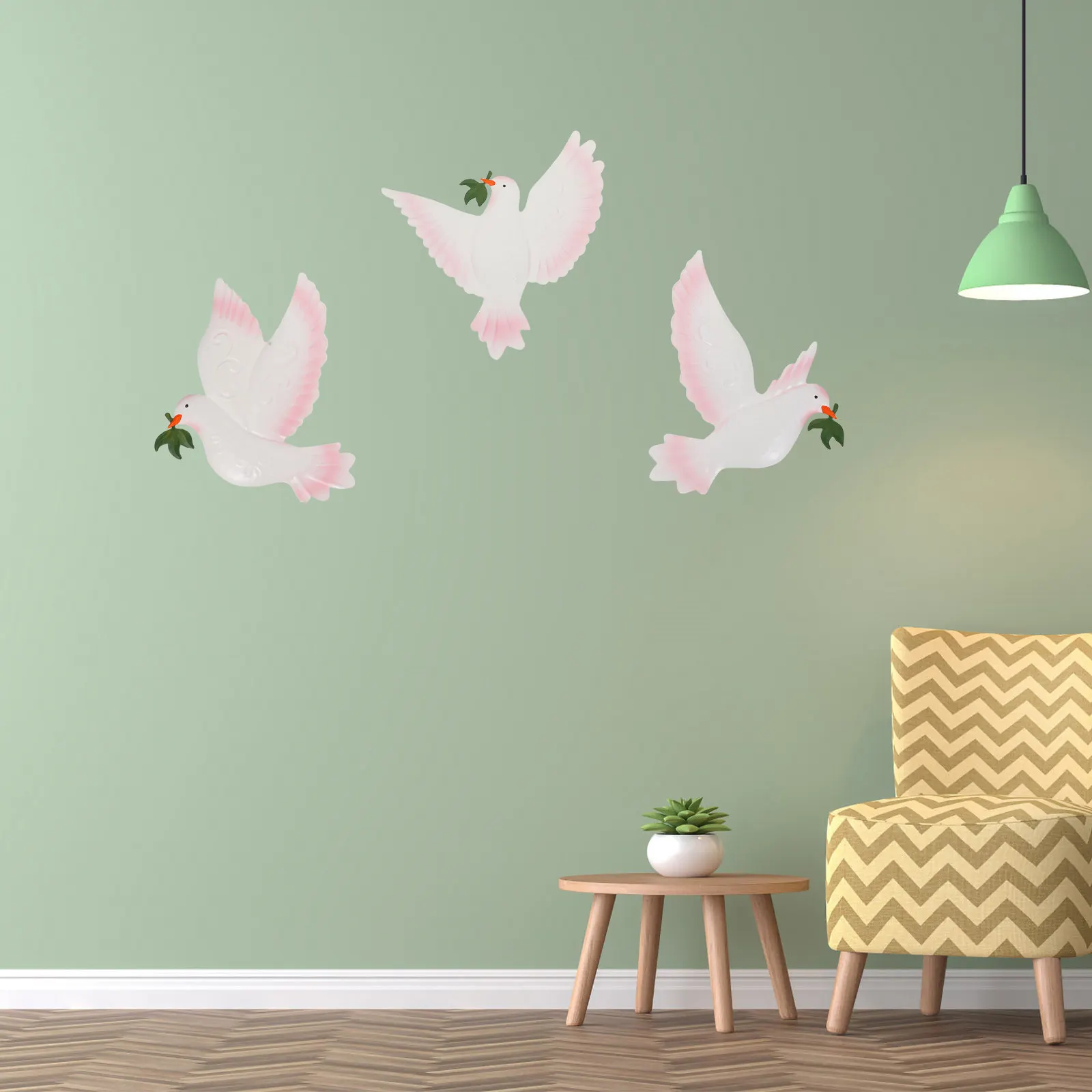 3Pcs Dove Pendants Iron Birds Wall Decorations Household Decorations Simple Iron Hangers Housewarming Gift Bright Color Finish