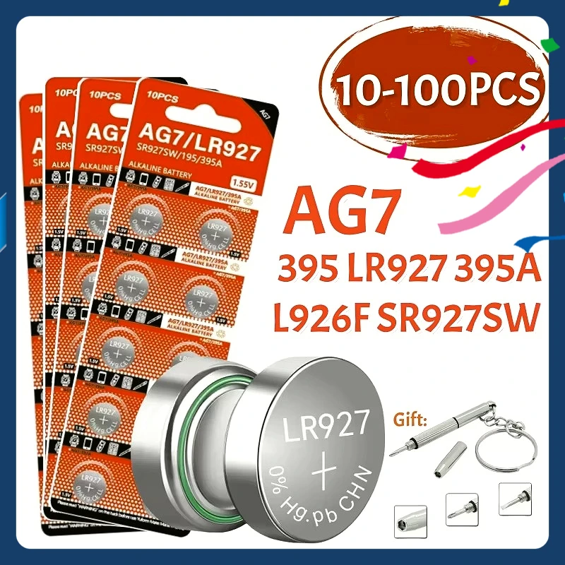 

10-100PCS AG7 395 Alkaline Button Battery LR927 395A L926F SR927SW Cell Battery for Watch Toys Control Calculator