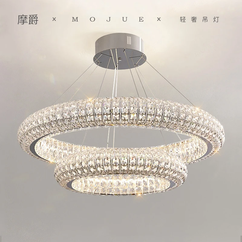 

New Crystal Chandelier Light Luxury Living Room Light Designer Creative Ring Bedroom Light Simple Study Dining Room Light