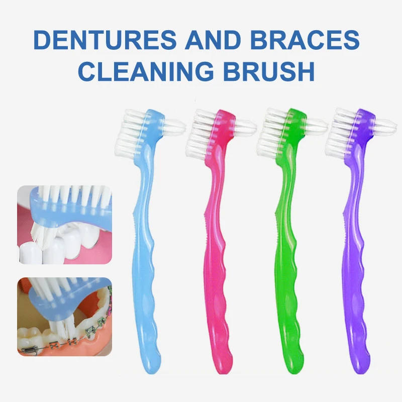 1/5Pcs Double Sided Denture Toothbrush Invisible Braces Cleaning Brush For Men Women False Teeth Brush Oral Cleaning Tools