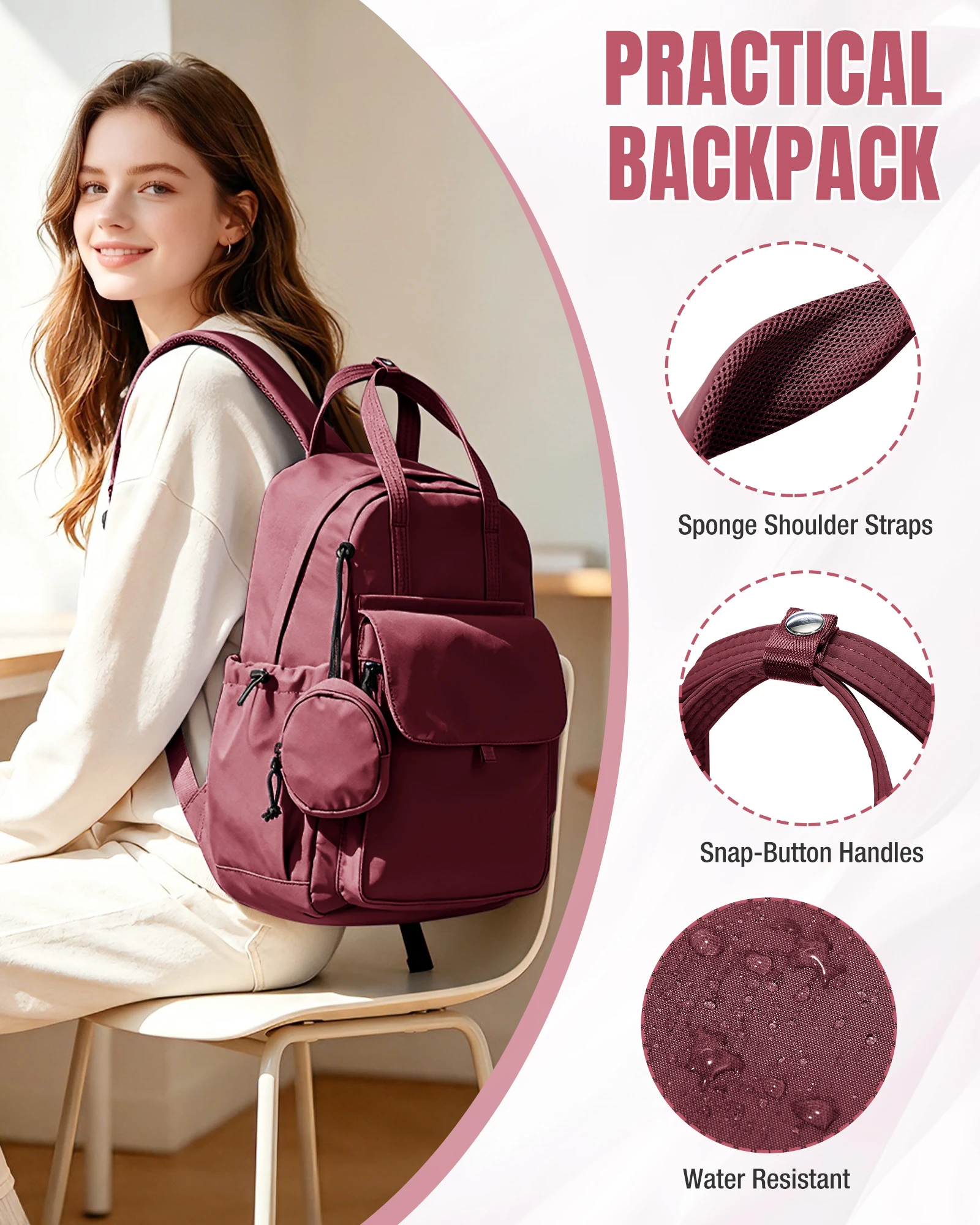 Casual Backpack, Back-To-School Essential School Backpack for Teens, Large Capacity Anti-Theft Daypack School Bag with Card Bag