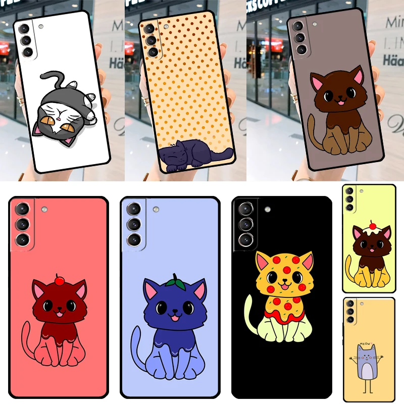 Cute Kawaii Blueberry Cat Case For Samsung Galaxy S22 S23 Ultra S21 FE S8 S9 S10 Plus Note 10 20 Ultra S20 FE Coque