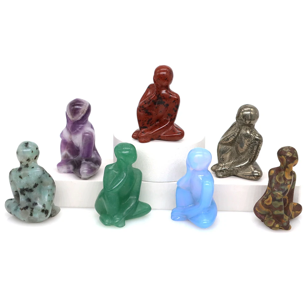 40mm Natural Stone Thinker Statue Healing Crystal Carved  Art Abstract Human Body Figurine Ornament Crafts Home Desktop Decor